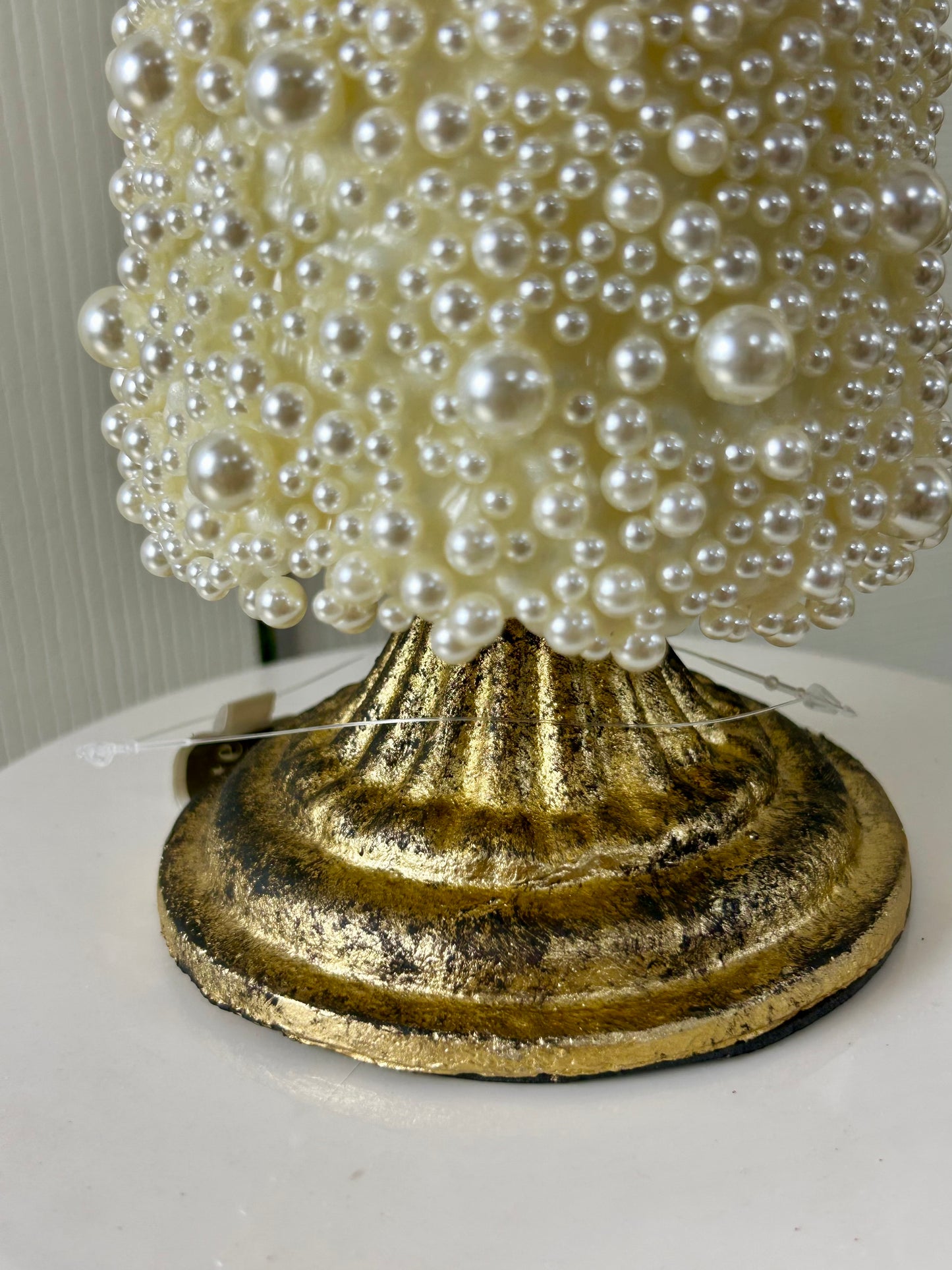 15 Inch Cream Pearl Cone Topiary With Stand