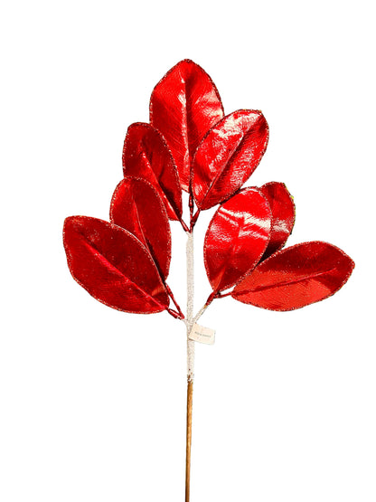 24 Inch Red Magnolia Leaf Spray