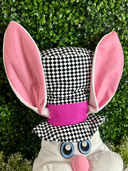 22.5 Inch White Pink And Black Harlequin Bunny Decor Kit