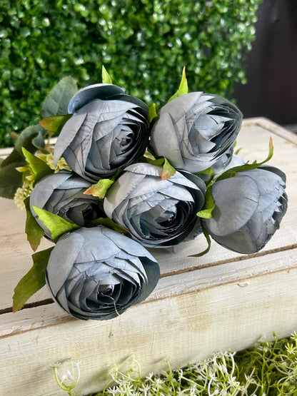 16.5 Inch Grey Ranunculus Bush