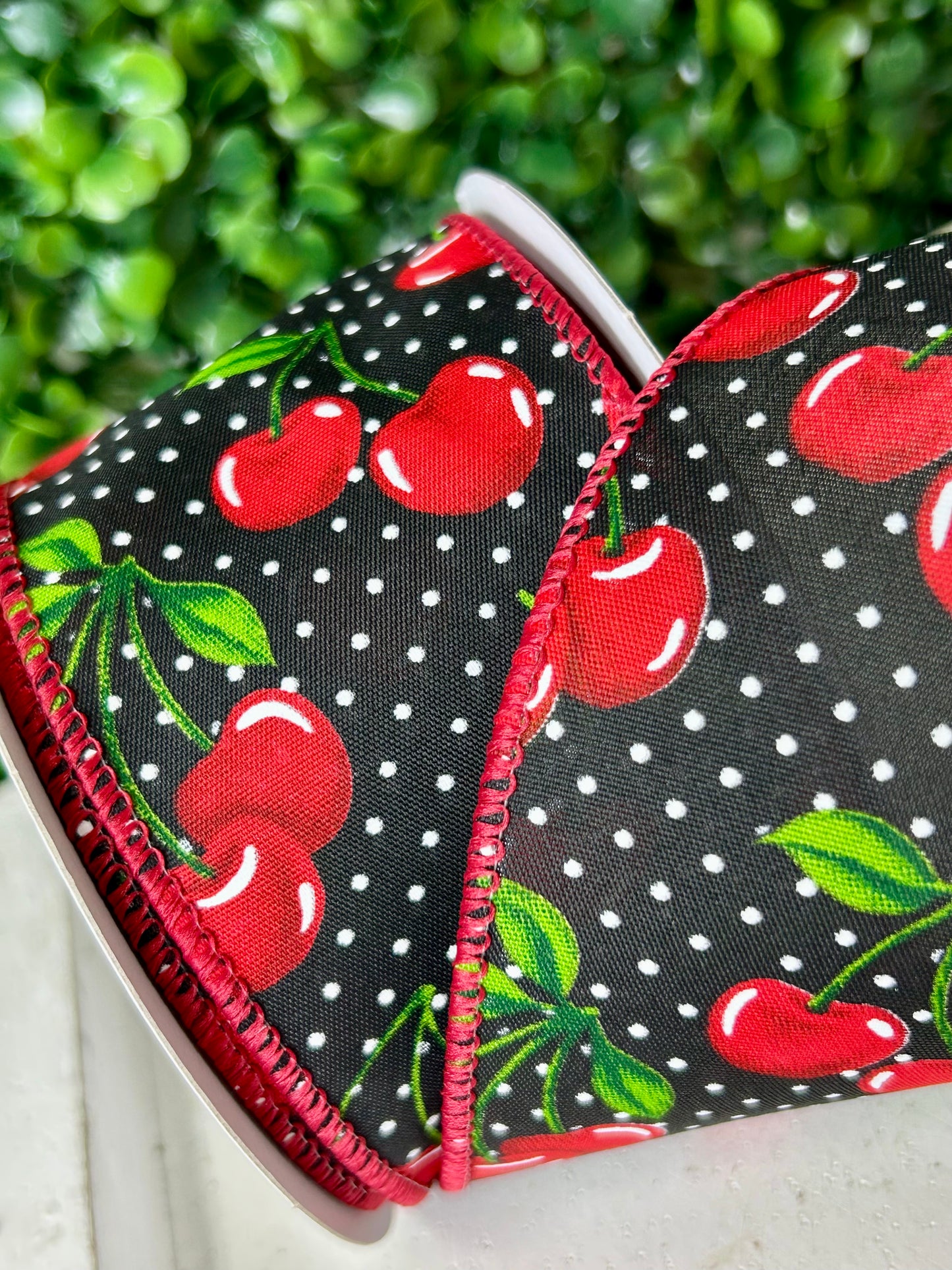 2.5 Inch By 10 Yards White Dots And Cherries Ribbon