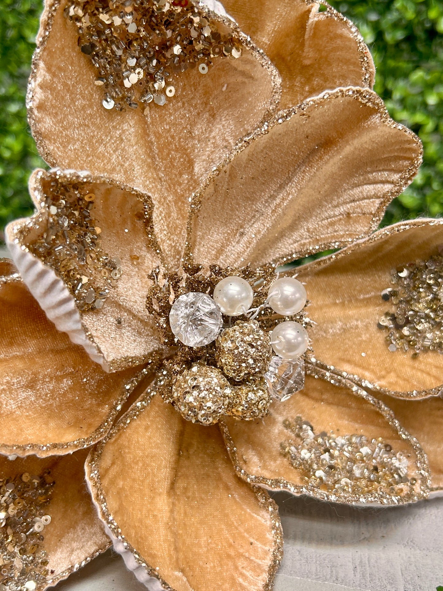 22 Inch Taupe Glitter Sequin And Bead Magnolia Spray
