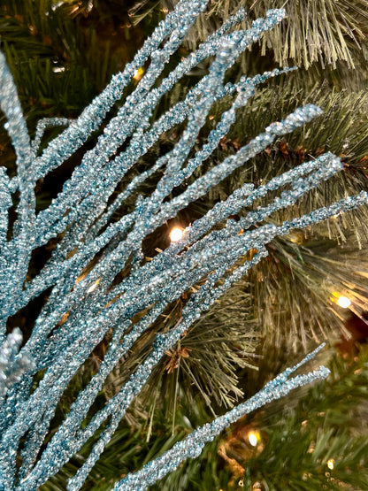 24 Inch Aqua Glitter Pine Needle Berry Stem