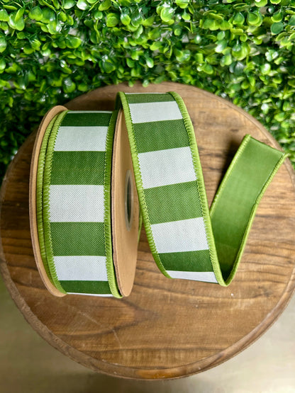 1.5 Inch By 10 Yard Green Horizontal Stripe With Green Backing Ribbon