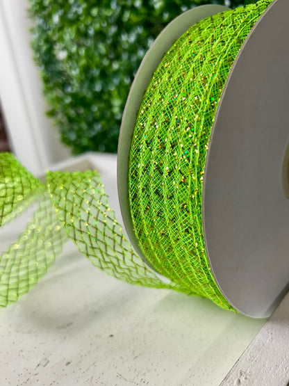 1.5 Inch By 30 Yard Spring Green With Laser Lime Foil Deco Flex Ribbon