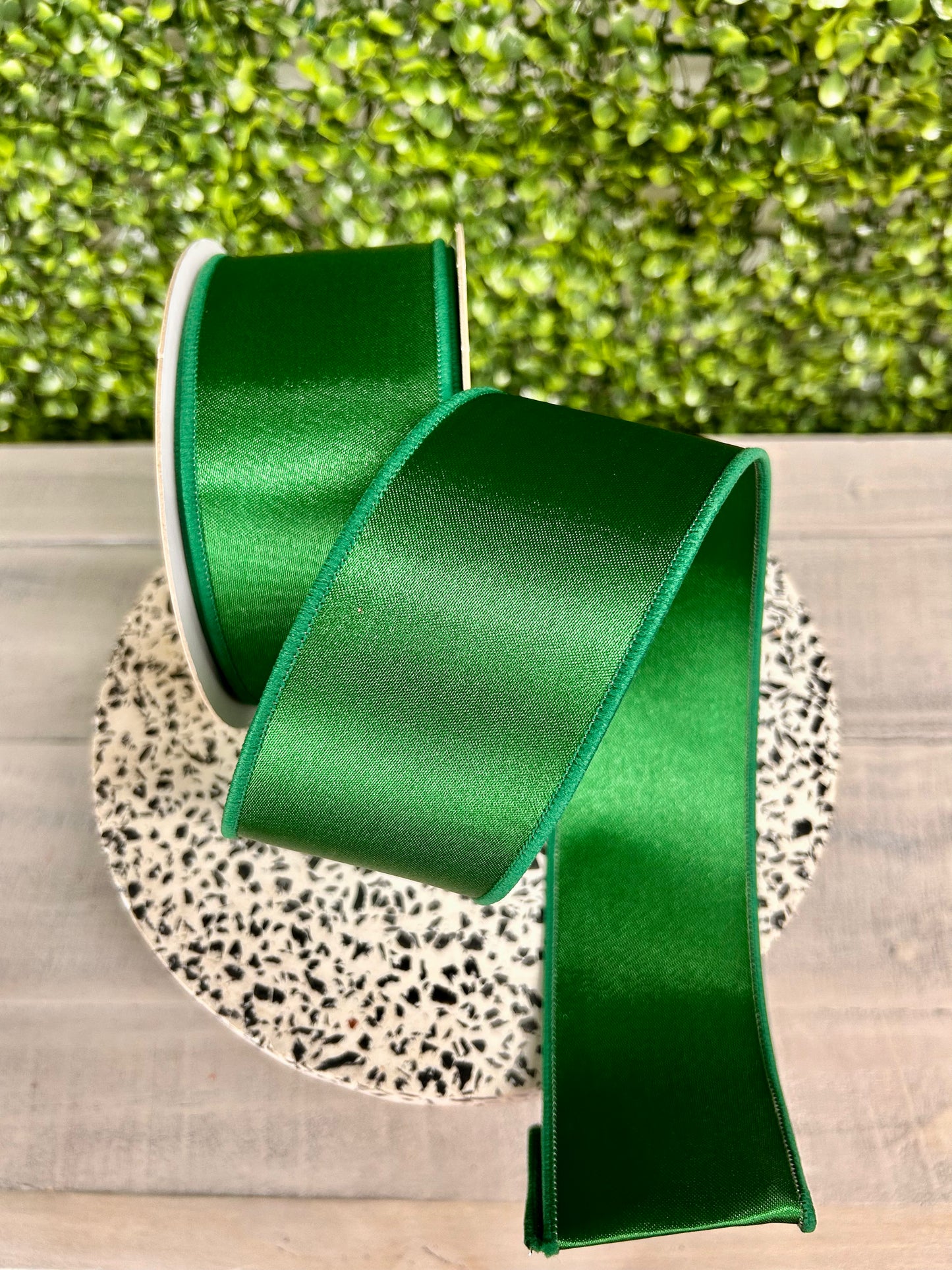 2.5 Inch By 10 Yard Emerald Green Satin Fused Ribbon