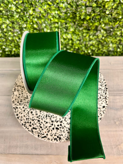 2.5 Inch By 10 Yard Emerald Green Satin Fused Ribbon