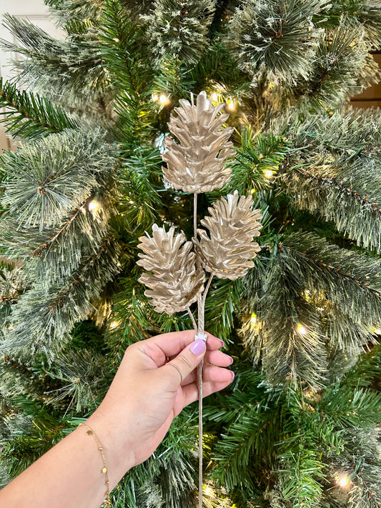 17 Inch Champagne Artificial Pinecone Spray