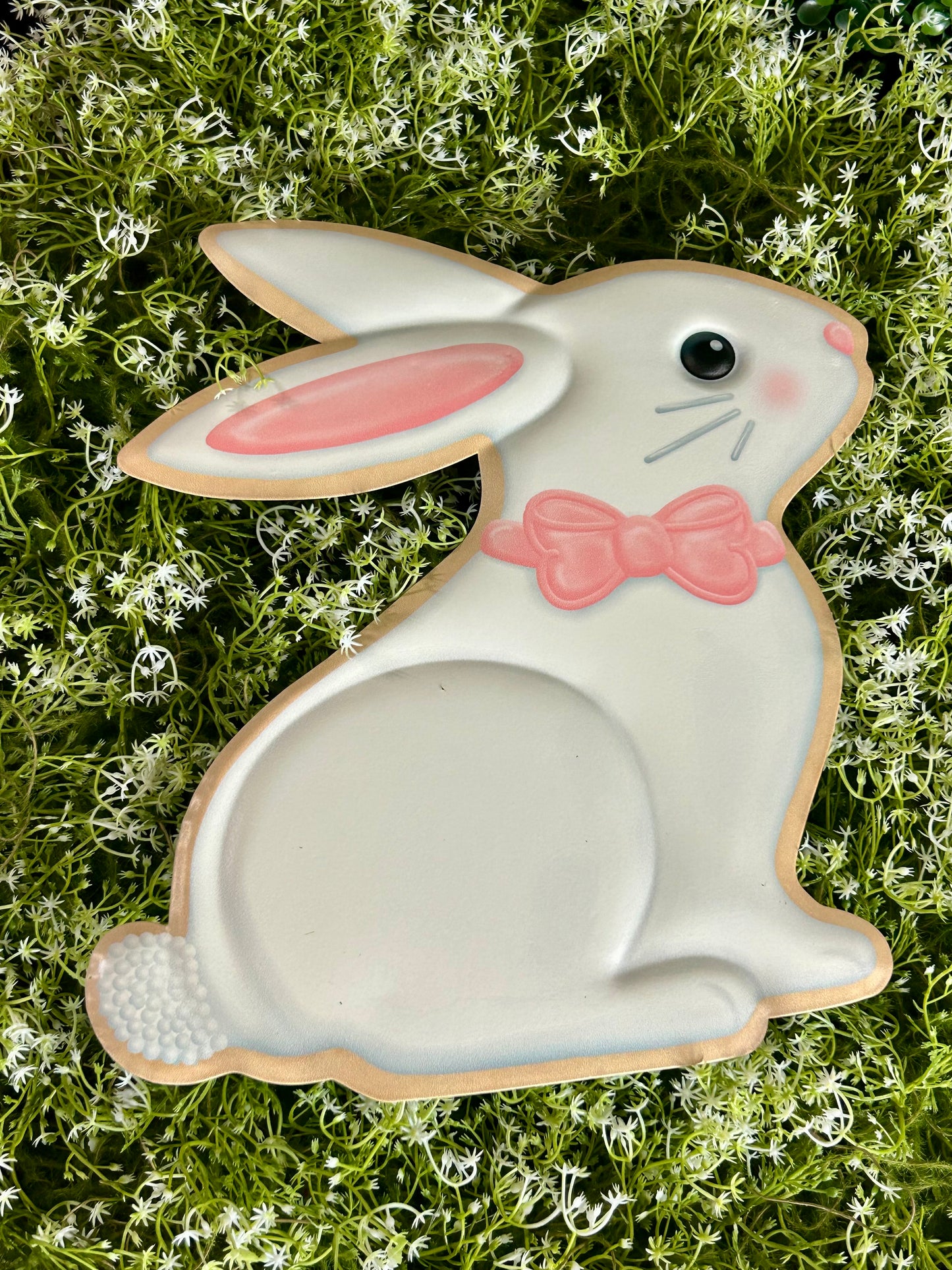 11.5 Inch White Pink And Light Brown Metal Cookie Bunny Sign