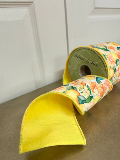 4 Inch By 10 Yard Orange And Lemon Print Ribbon