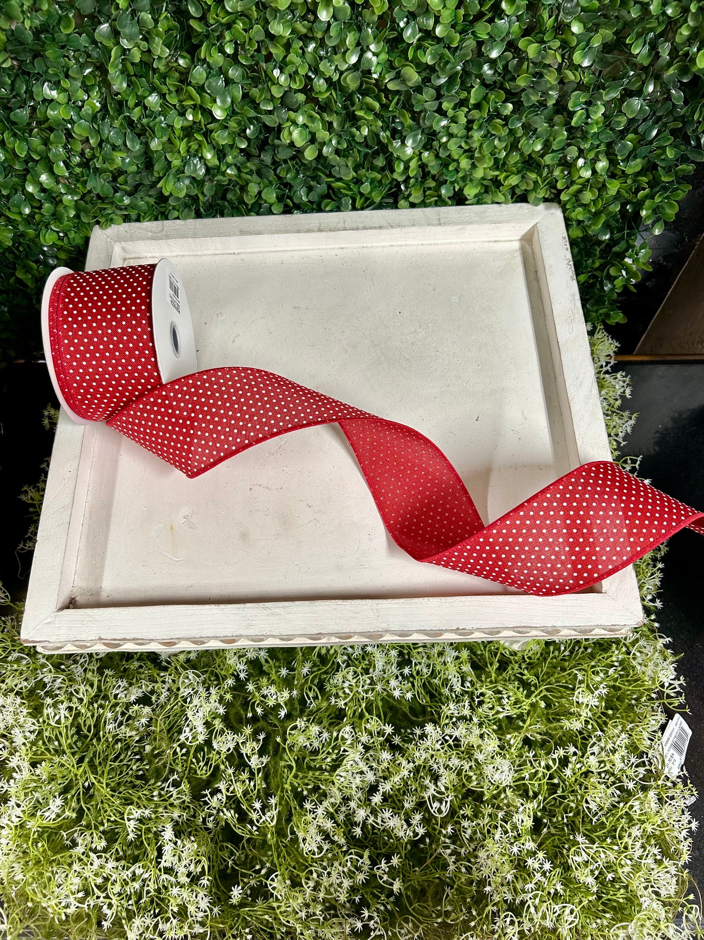 2.5 Inch By 10 Yard Red And White Raised Swiss Dots On Royal Ribbon