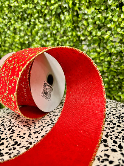 2.5 Inch By 10 Yards Red And Gold Mini Glitter Dots Ribbon