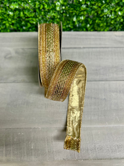 John Mark 1 Inch By 10 Yard Gold Jeweled Metallic Dupioni Ribbon