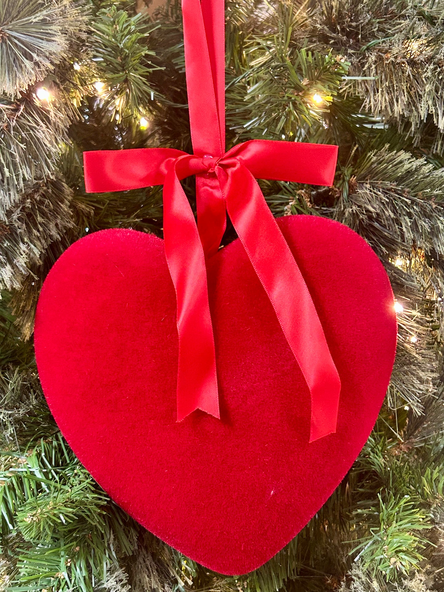 9 Inch Red Flocked Heart Hanging Ornament