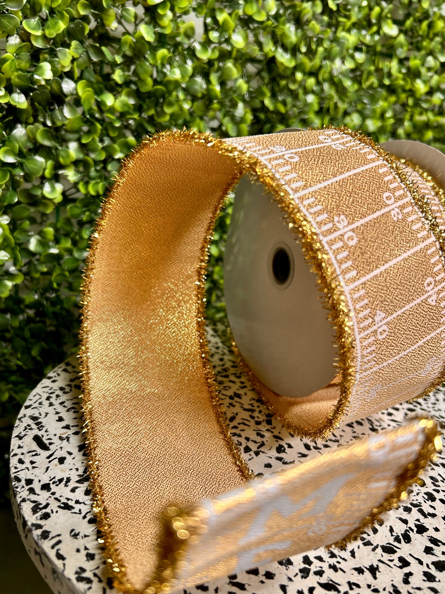 2.5 Inch By 10 Yard Gold And White Football Homecoming With Tinsel Edge Ribbon