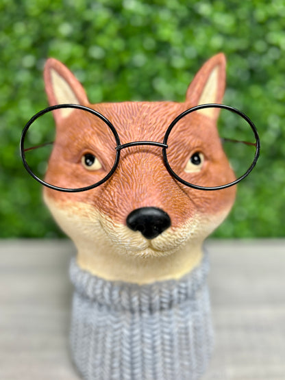 12 Inch Fox With Glasses Ceramic Tabletop Planter Or Vase