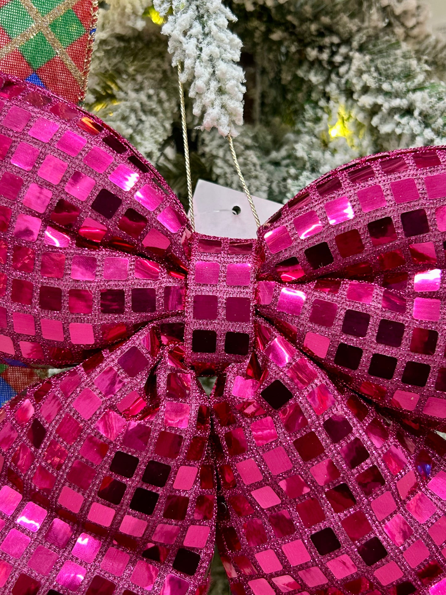 9.25 Inch Plush Fuchsia Bow Ornament