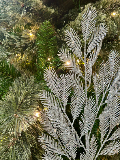 24 Inch Silver Glitter Sequin Fern Spray