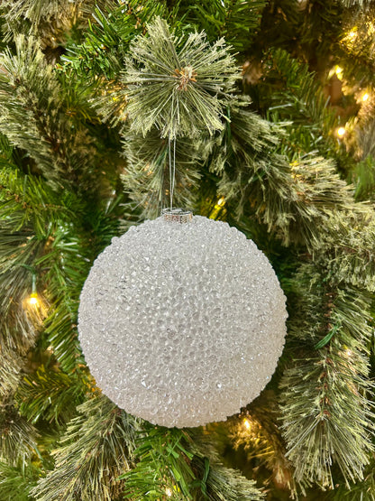 6 Inch White Beaded Ornament Ball