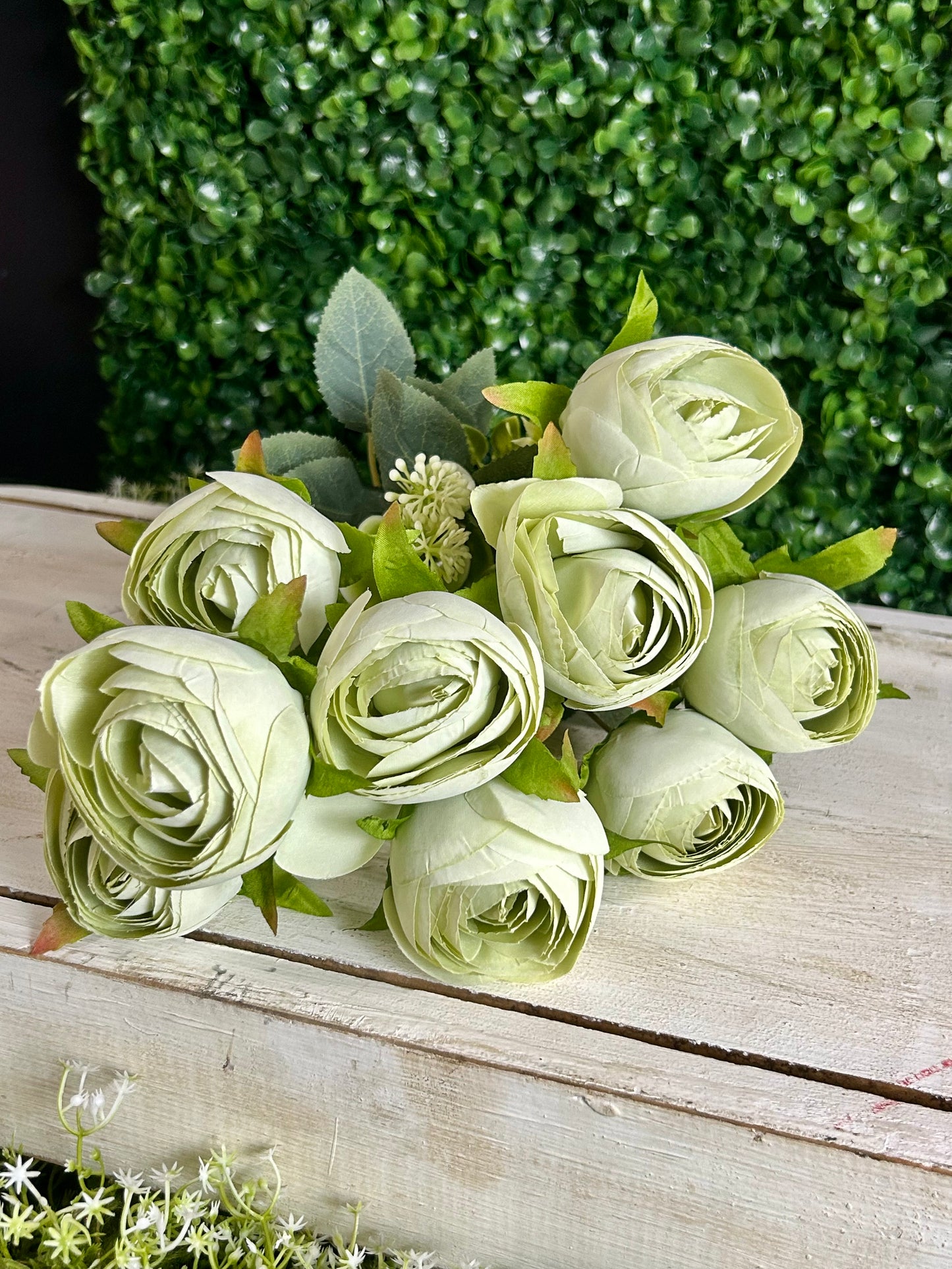 16.5 Inch Sage Green Ranunculus Bush