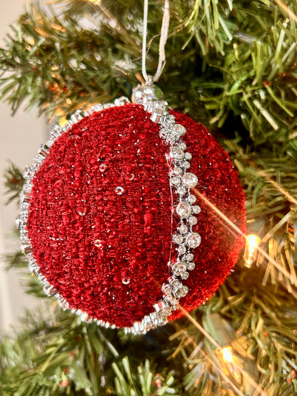 4 Inch Red Diamond Yarn Ball Ornament