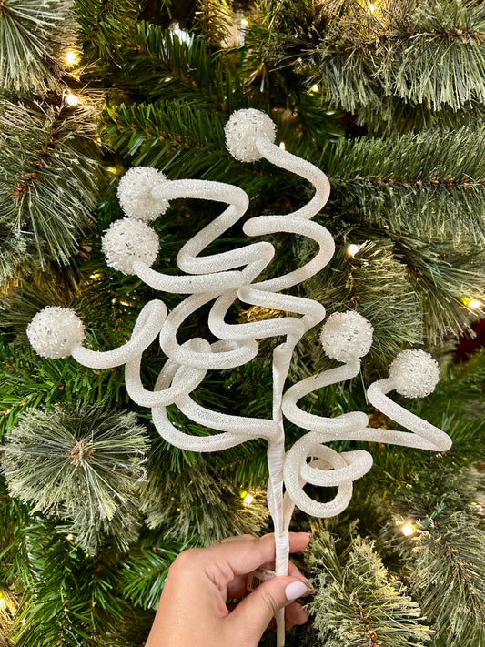 26 Inch White Glitter Curly Ball Spray