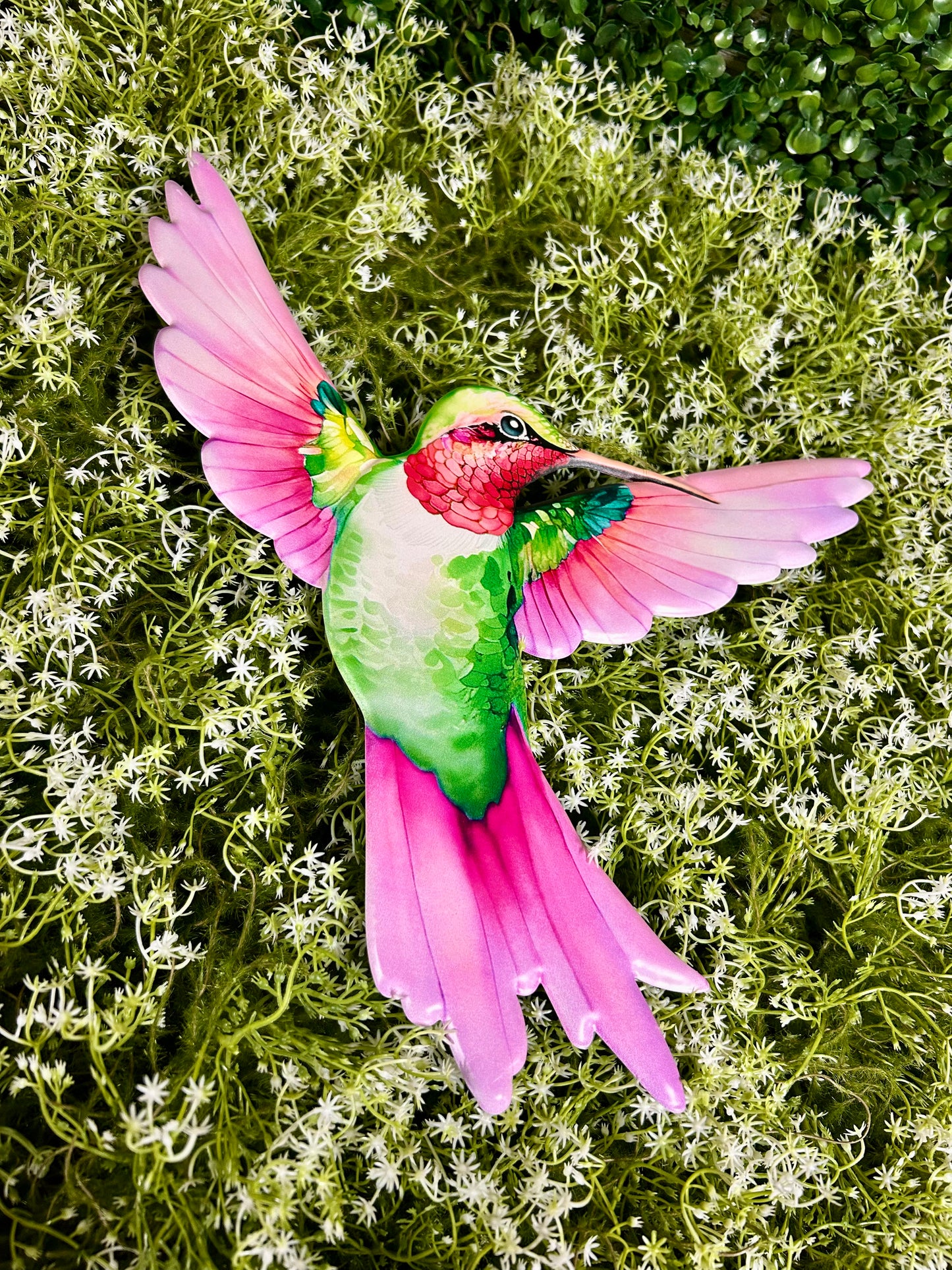 12 Inch Pink Purple And Green Embossed Hummingbird Sign