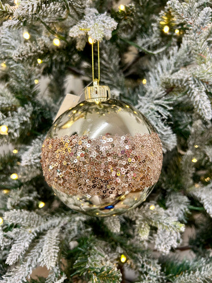 5 Inch Champagne Sequin Ball Ornament