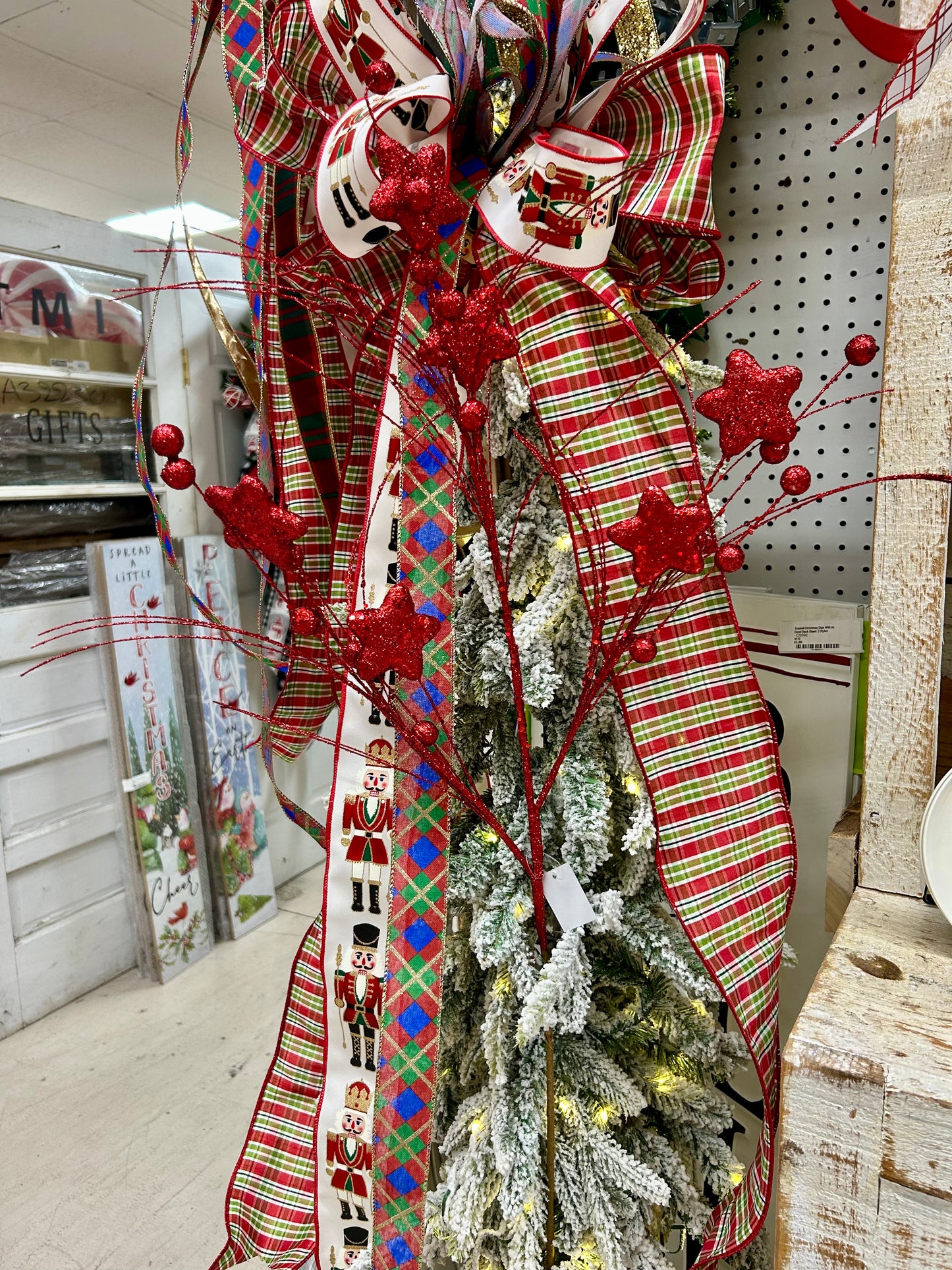 34 Inch Red Glitter Star Berry Pine Spray