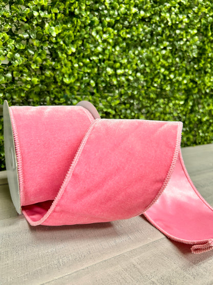 4 Inch By 10 Yard Light Pink Deluxe Velvet With Satin Backing Ribbon