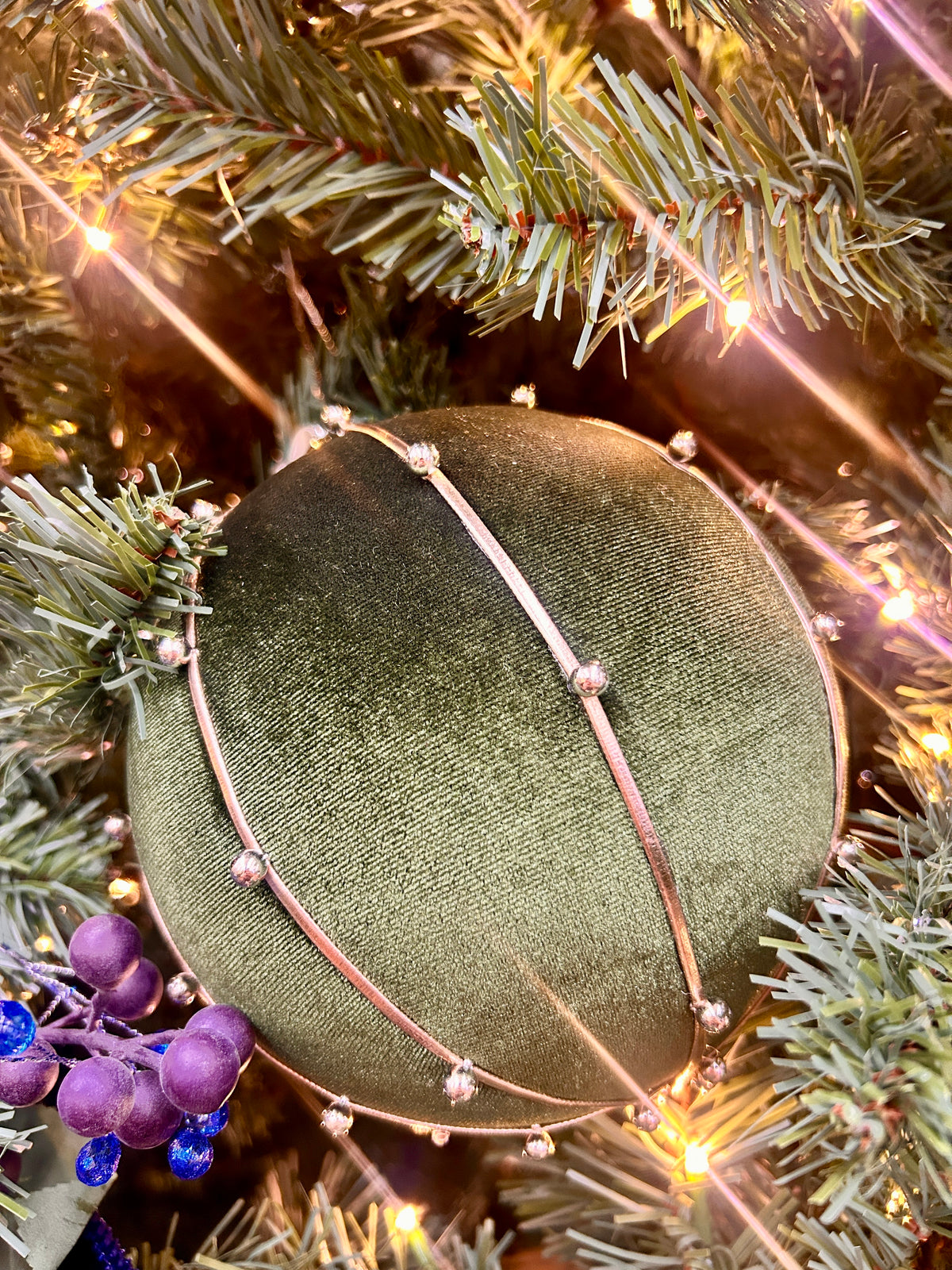 6 Inch Hunter Green Bead Velvet Ball Ornament