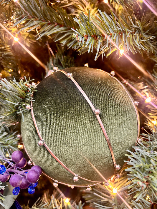 6 Inch Hunter Green Bead Velvet Ball Ornament