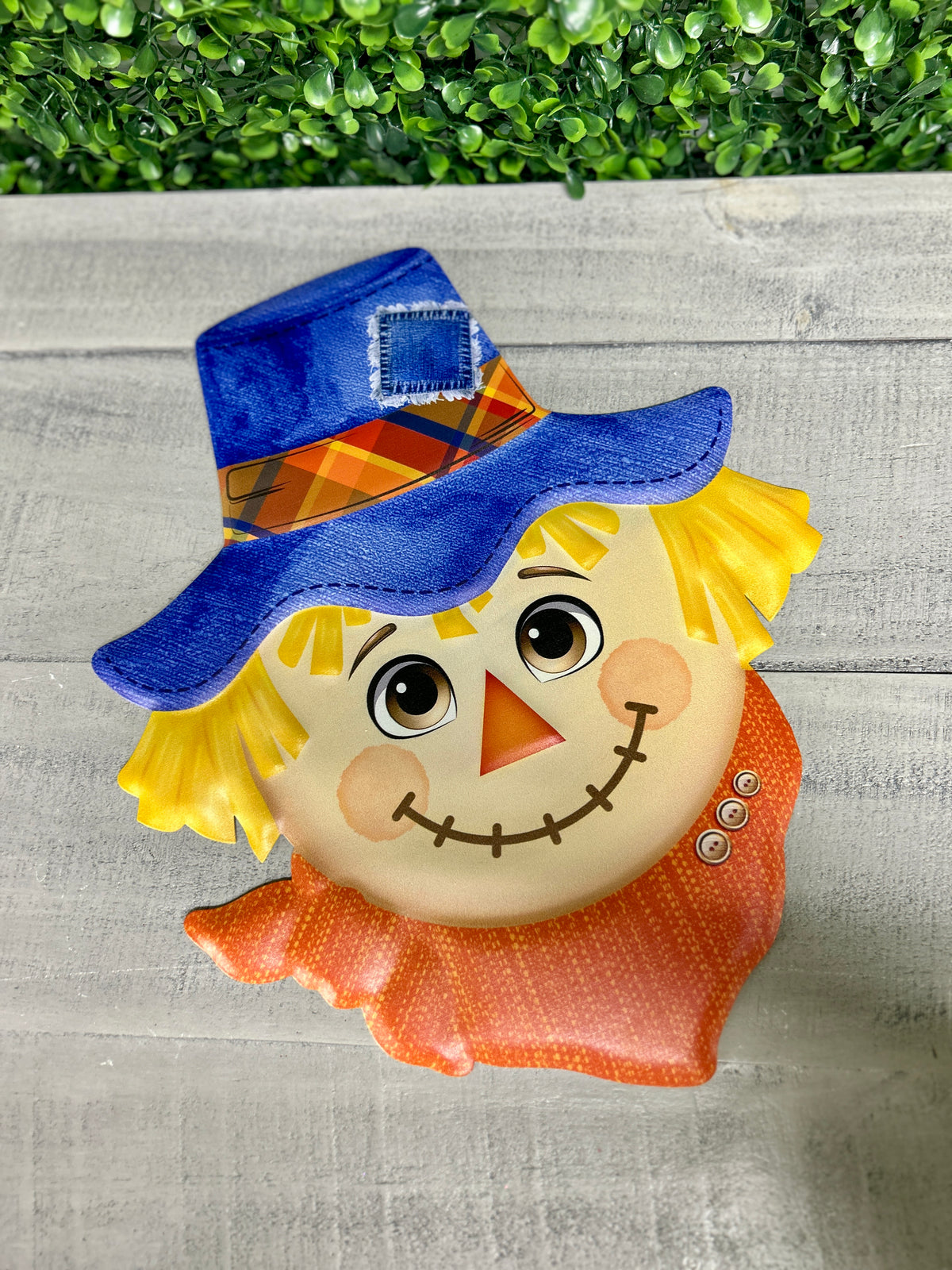 12 Inch Scarecrow With Blue Hat Metal Sign