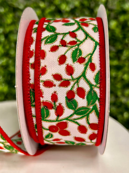 1.5 Inch By 10 Yard Mini Berries On Vines Satin Ribbon