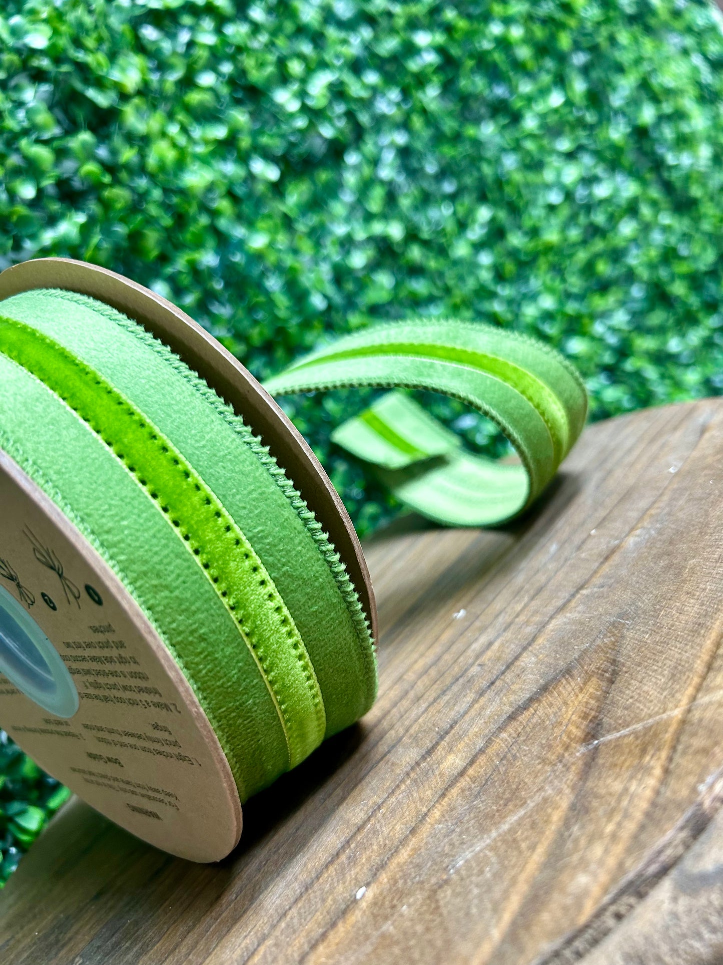 1.5 Inch By 10 Yard Green On Green Velvet Ribbon
