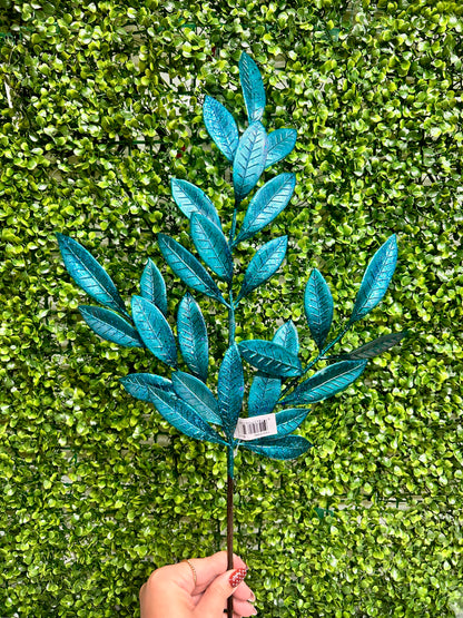 26 Inch Blue Metallic Bay Leaf Spray