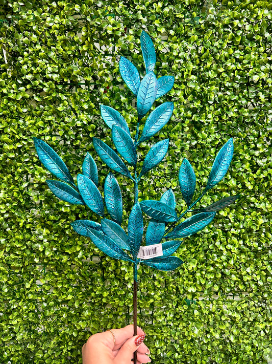 26 Inch Blue Metallic Bay Leaf Spray