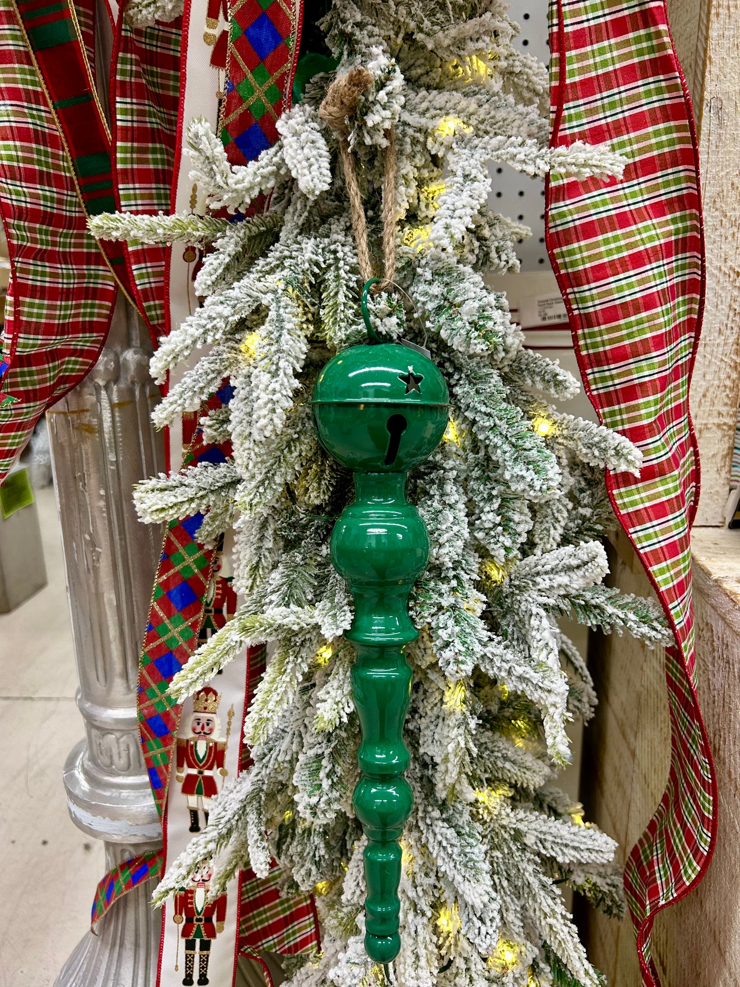 13 Inch Metal Red Green And Gold Bell Top Ornament Three Styles