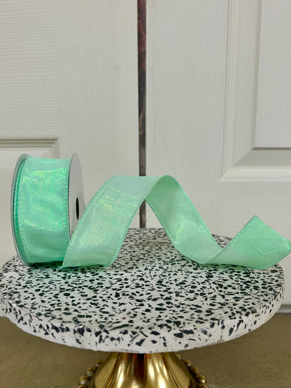 1.5 Inch By 10 Yard Mint Iridescent Solid Metallic Ribbon