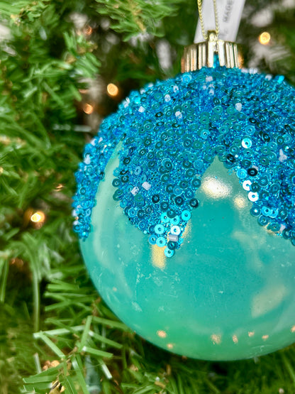 5 Inch Blue Iridescent Ornament Ball With Glitter