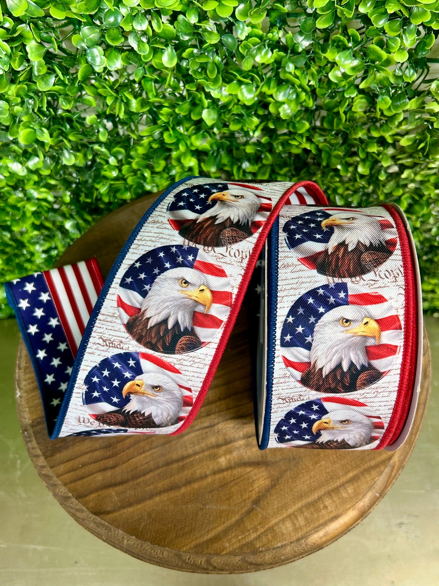 2.5 Inch By 10 Yard Double Layer Bald Eagle And Flag Ribbon