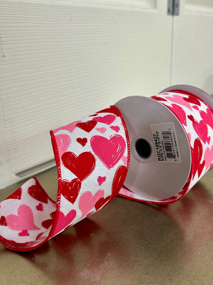2.5 Inch By 10 Yard Hand Drawn Hearts Ribbon
