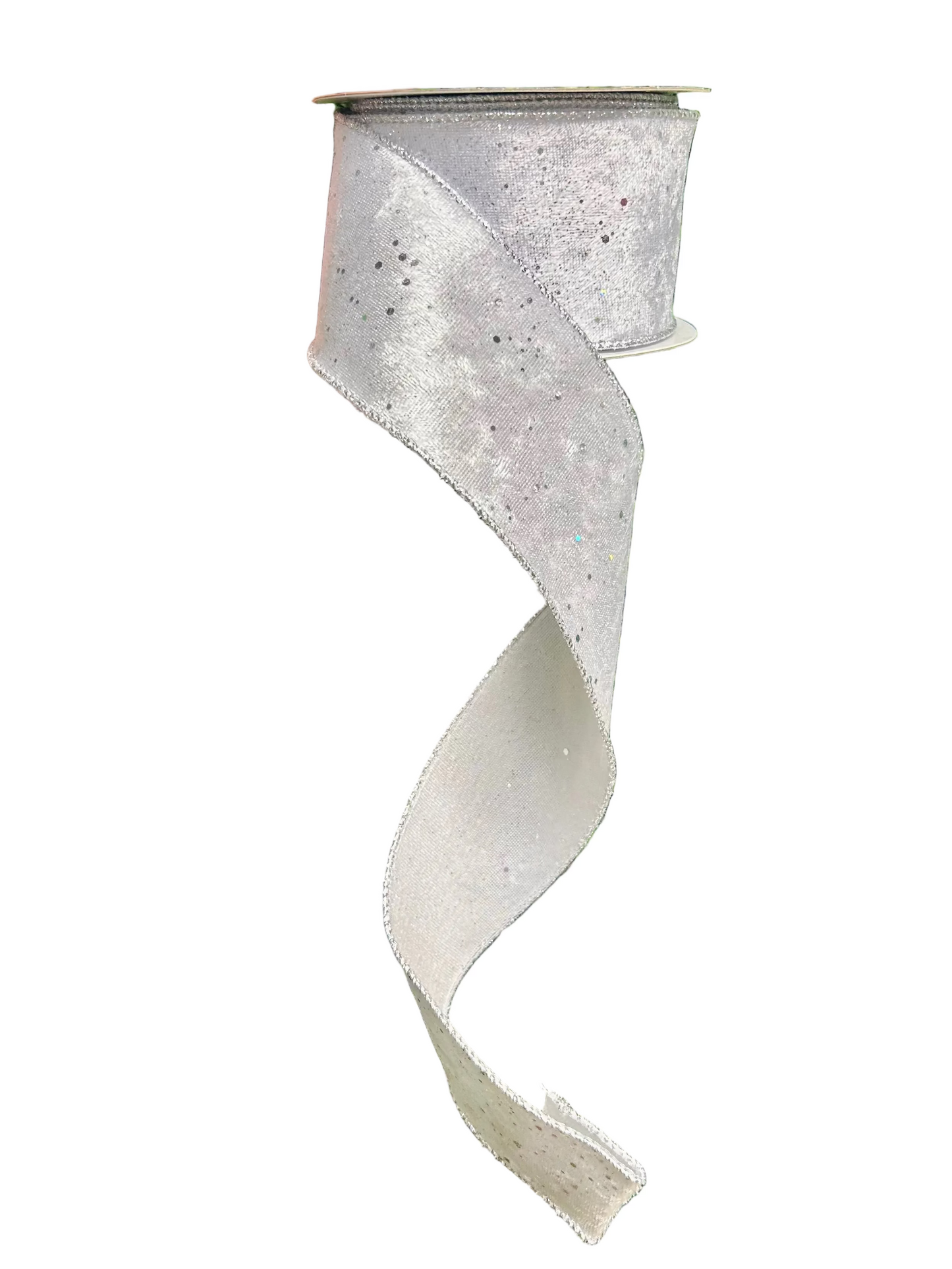 2.5 Inch By 10 Yard White And Silver Speckled Velvet Ribbon