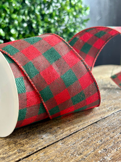 2.5 Inch By 10 Yard Traditional Christmas Check Ribbon