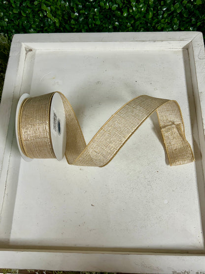 1.5 Inch By 10 Yard Cream And Gold Metallic Royal Burlap Ribbon