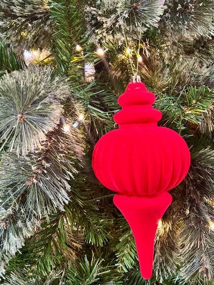 10 Inch Cherry Red Plastic Flocked Finial Ornament