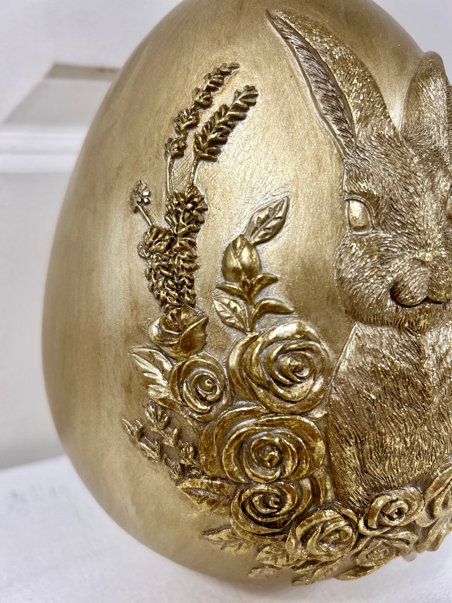 8 Inch Resin Embossed Bunny On Egg