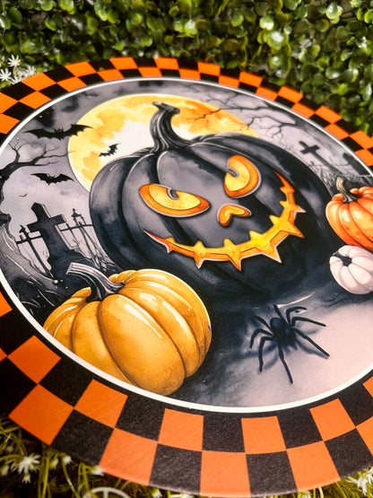 12 Inch Orange And Black Jack-O-Lantern And Moon Sign
