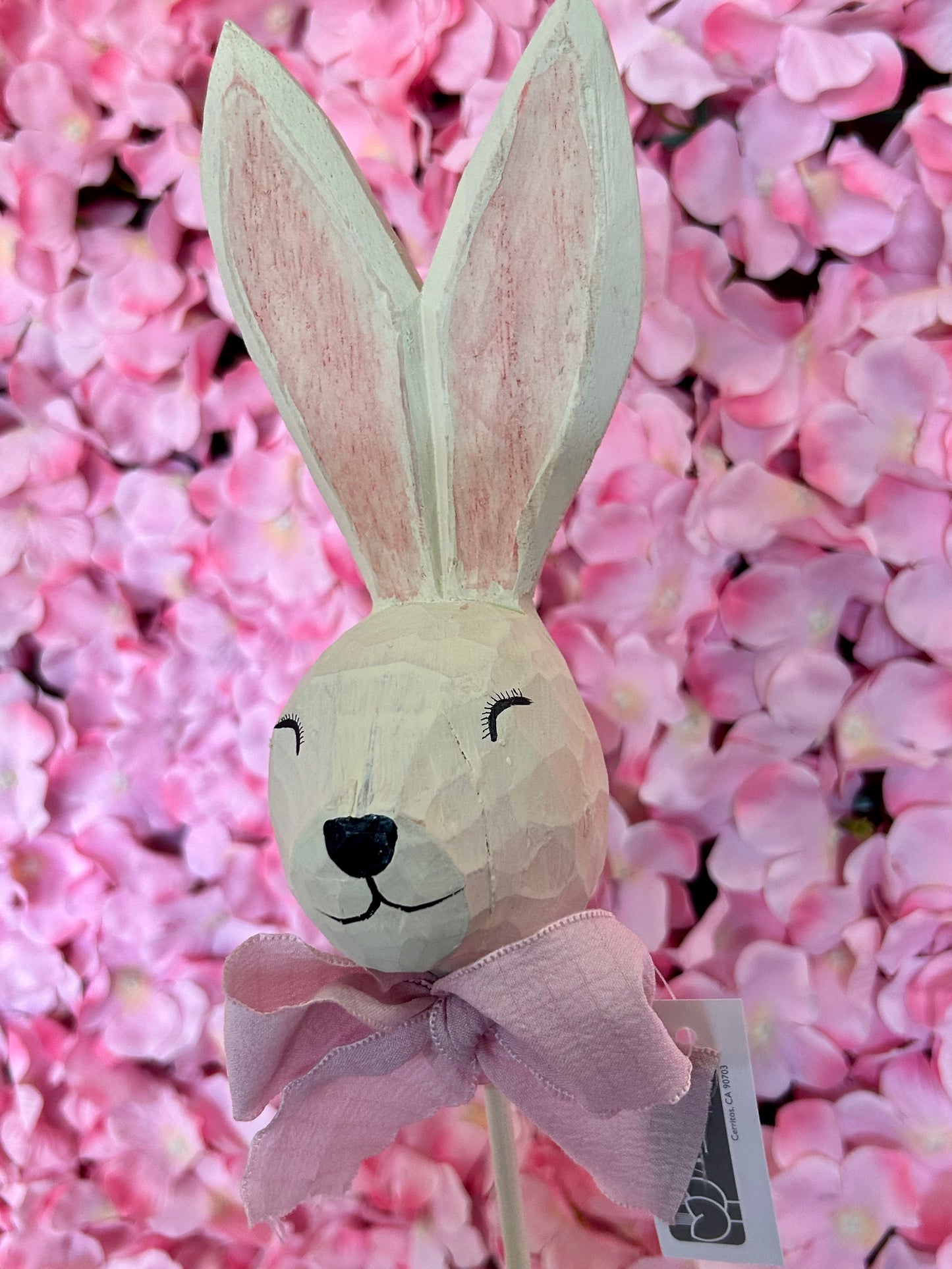 15 Inch Pink And White Wood Bunny Pick