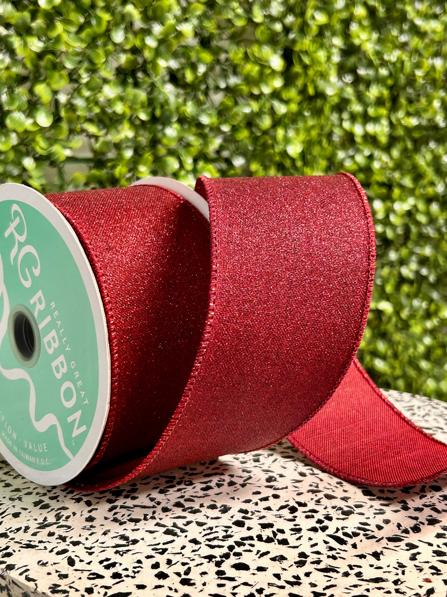 2.5 Inch By 10 Yard Burgundy Fine Glitter On Royal Ribbon